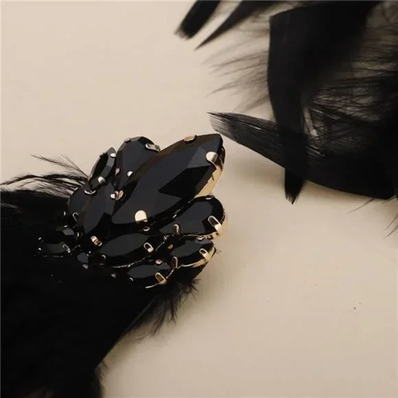 Long Feather Earrings Bohemian Earrings Multicolor Tassel for Women (Black) - Picture 6 of 7